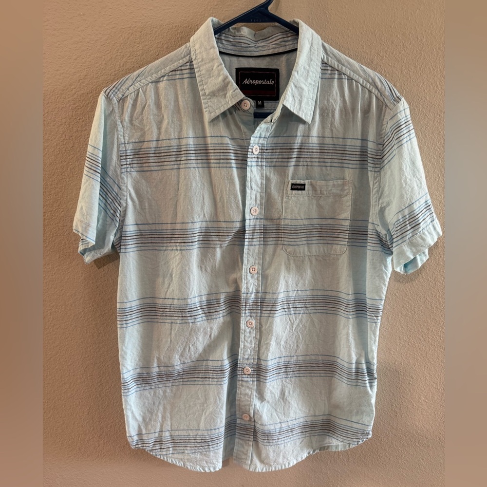 Aeropostale Boys Light Blue Striped Casual Short-Sleeve Button-Down Shirt